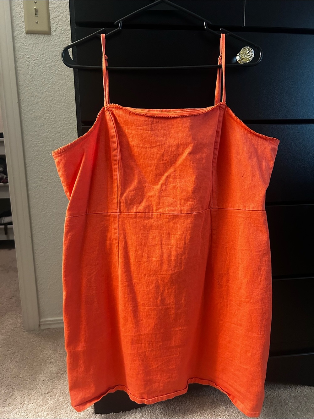 Women’s Spaghetti Strap Orange/Pink Linen-Blend Dress